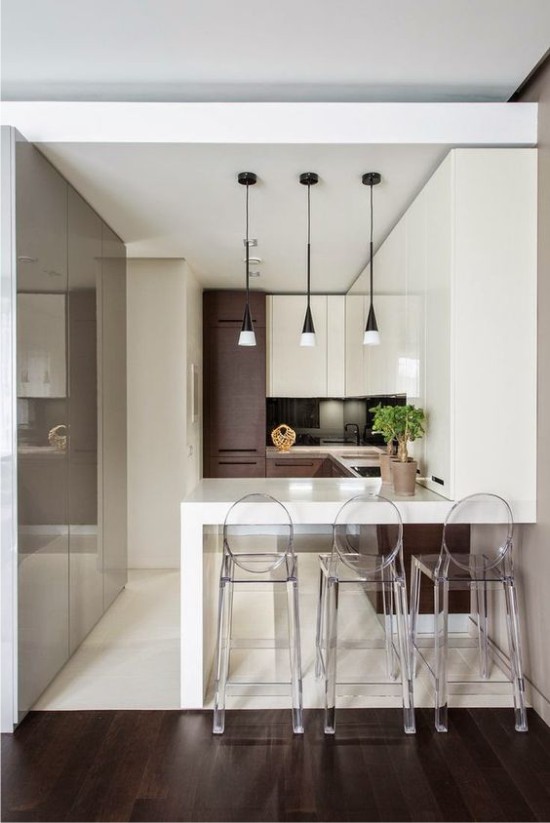 White kitchen floor in high-tech style