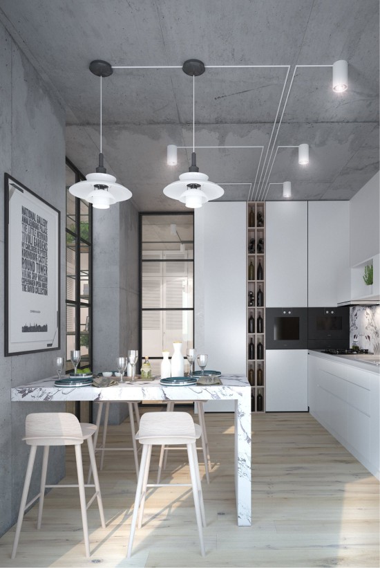 Concrete ceiling in the kitchen