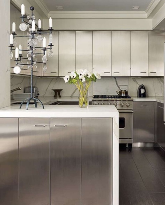 Kitchen with stainless steel facades