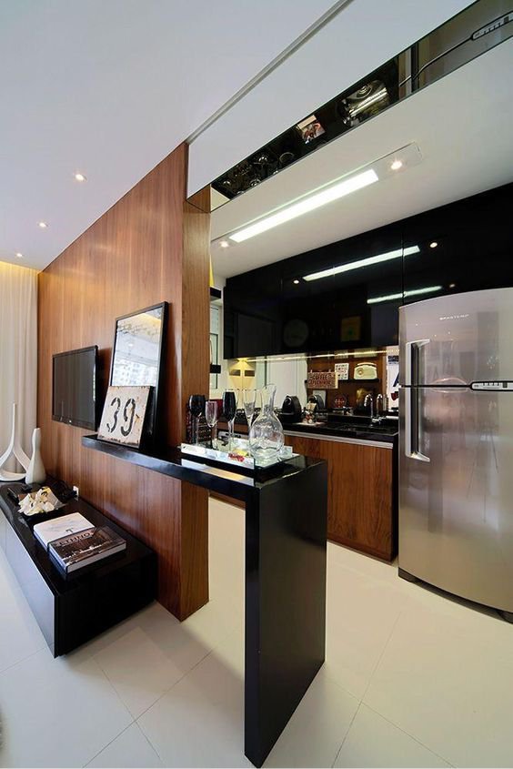 High-tech combined kitchen-living room