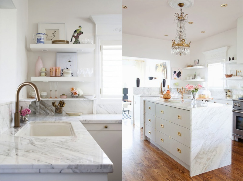 Marble tabletop in the interior of the kitchen