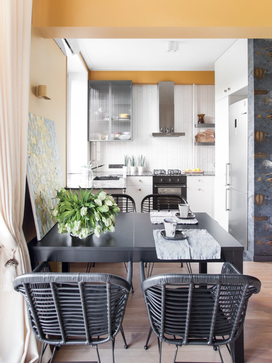 Dining table in the kitchen-living room in Khrushchev