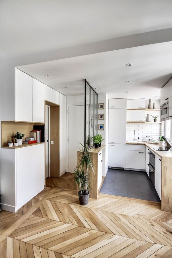 An example of zoning kitchen-hallway in a studio apartment