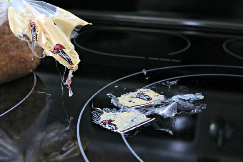 Melted bag on a glass ceramic plate