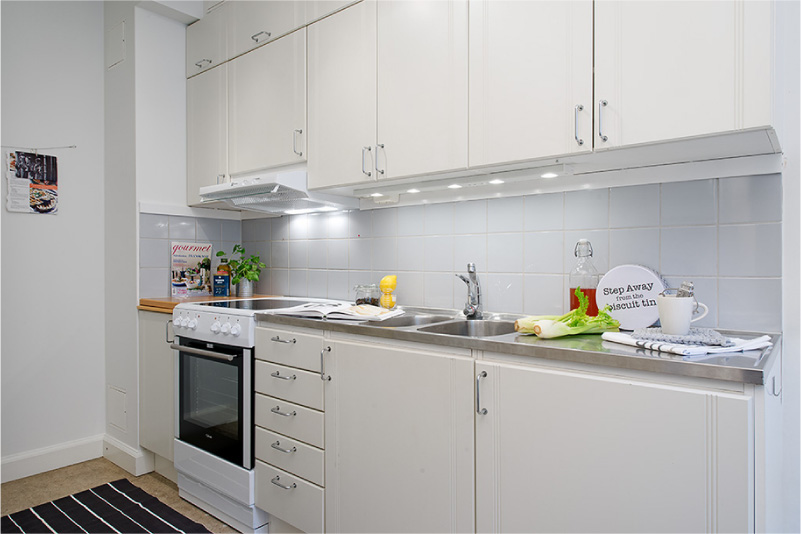 Worktop made of steel in the Scandinavian style kitchen