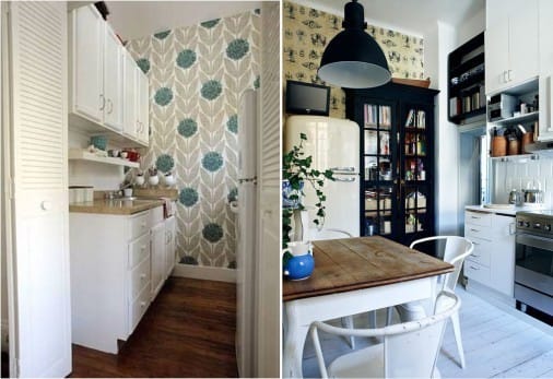 Wallpaper in the interior of the kitchen in the Scandinavian style