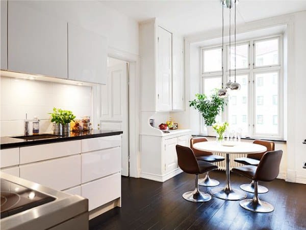 Dark Scandinavian style kitchen floor