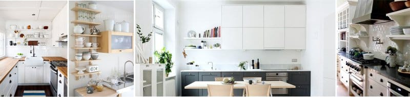 Medium size shelves complete the kitchen.