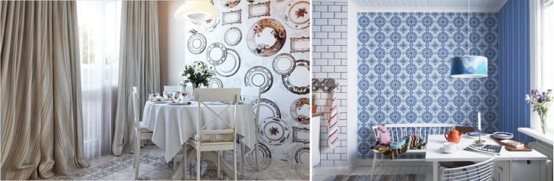 Examples of vertical combination of wallpaper in the kitchen