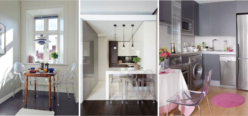 Transparent chairs in a small kitchen