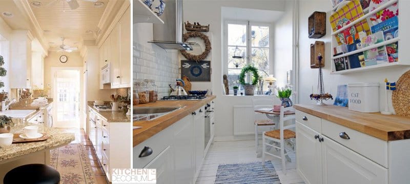 Arrangement of furniture in the narrow kitchen