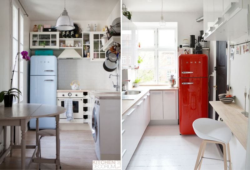 Corner narrow kitchen with dining area