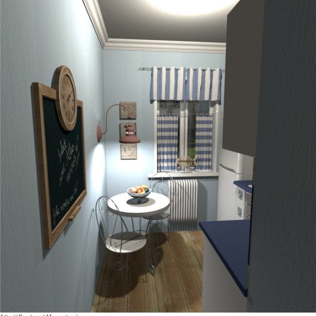 Design a little blue kitchen in a nautical style.