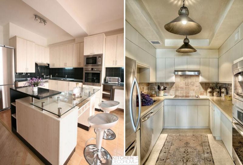 Plasterboard ceiling in the kitchen with niches and ledges