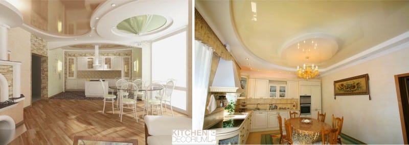 Plasterboard ceiling - highlighting the dining area in the large kitchen