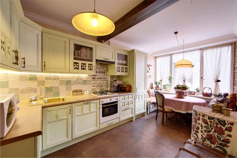 Kitchen with country-style beamed ceilings