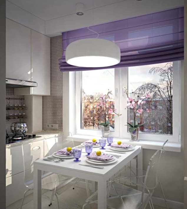 Small kitchen with purple accents