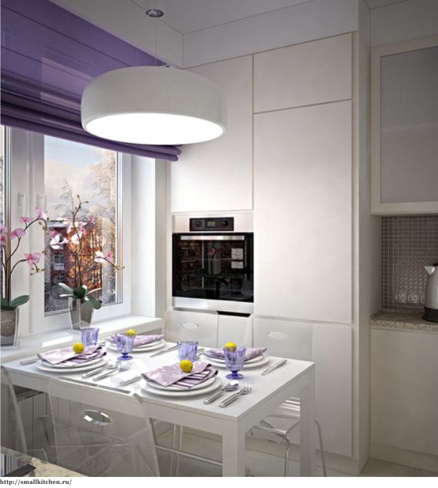 Small kitchen with purple accents