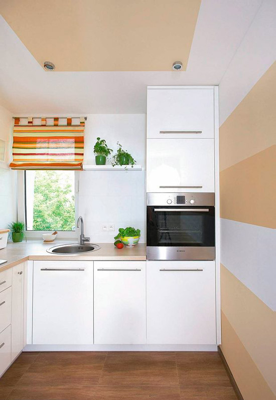 Painted ceiling in a small kitchen