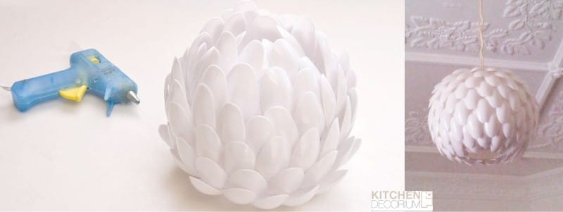 The lamp of disposable spoons in the form of a lotus