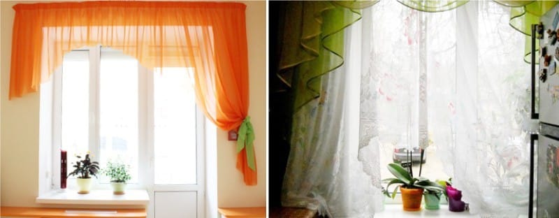 Arched curtains for the kitchen of synthetic fabrics