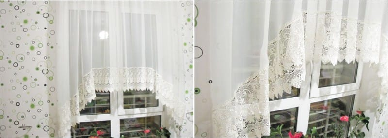 White arched curtain in the kitchen