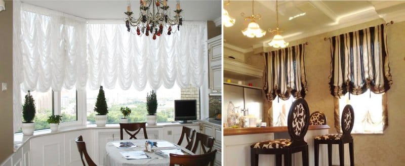 French and Austrian curtains for the kitchen in a classic style.