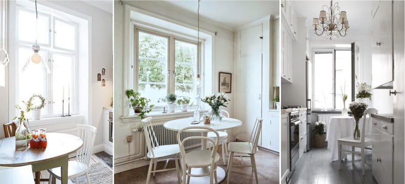 Round table in the interior of the kitchen with a diameter of 90-100 cm