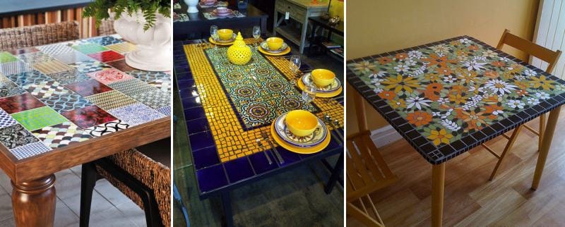 Kitchen table with ceramic tiles