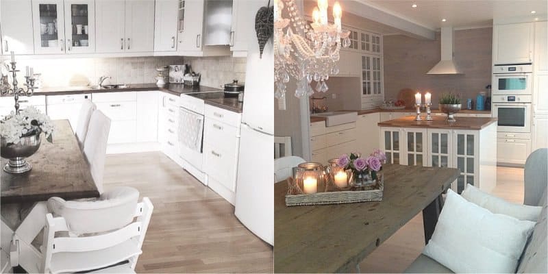 Dining group in the interior of the kitchen in the Scandinavian style and country