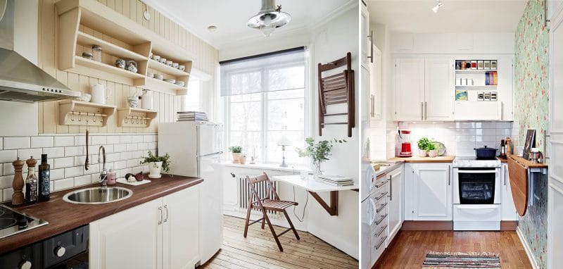 Folding tables in the interior of the kitchen