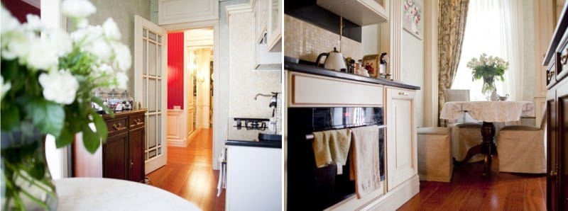 Jatoba floorboard in classic kitchen interior