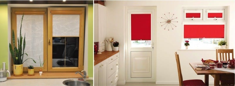 Rolled cassette curtains in the interior of the kitchen