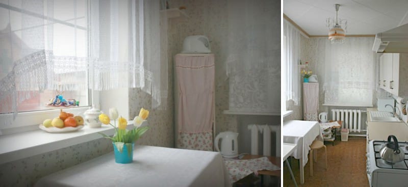 Curtain arch in the interior of the kitchen in the style of shebby chic