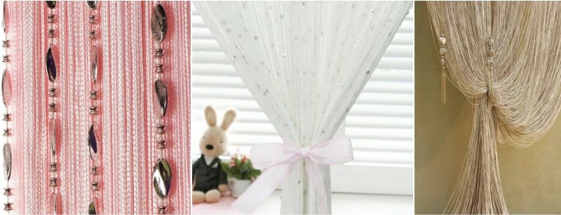 Thread curtains with decor