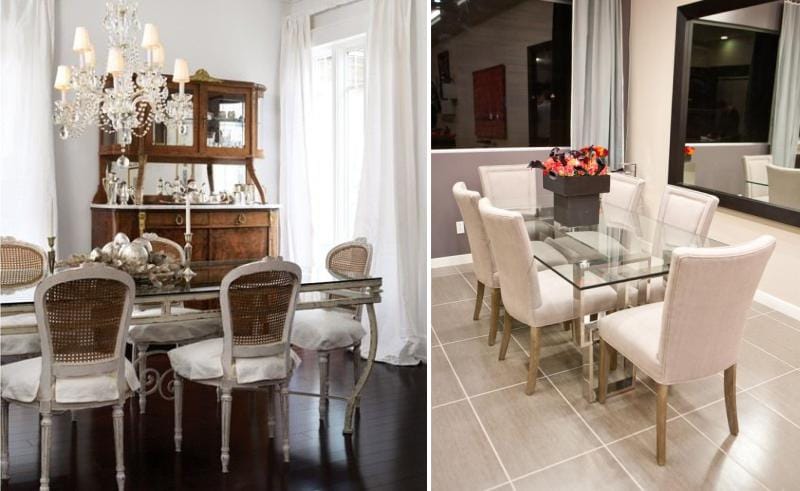 Glass table in the dining room interior