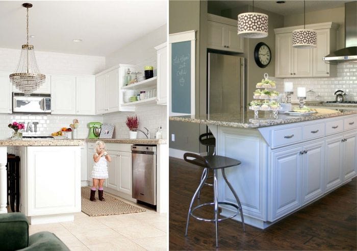 Granite worktop in white kitchen interior in modern style