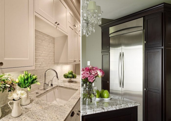 Countertop gray granite in the interior of a classic kitchen