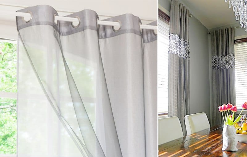 Organza tulle on the grommet in the dining room interior