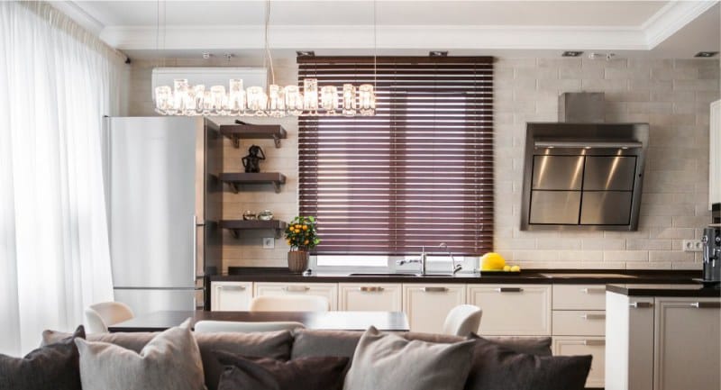 Veil with curtains in the kitchen hi-tech, minimalism, modern