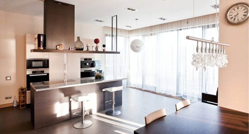 Veil with curtains in the kitchen hi-tech, minimalism, modern