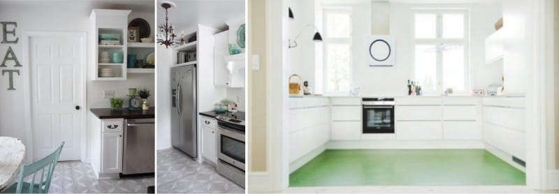 The design and color of linoleum in the kitchen