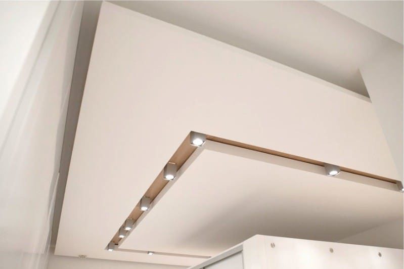 Duplex plasterboard ceiling in minimalism style