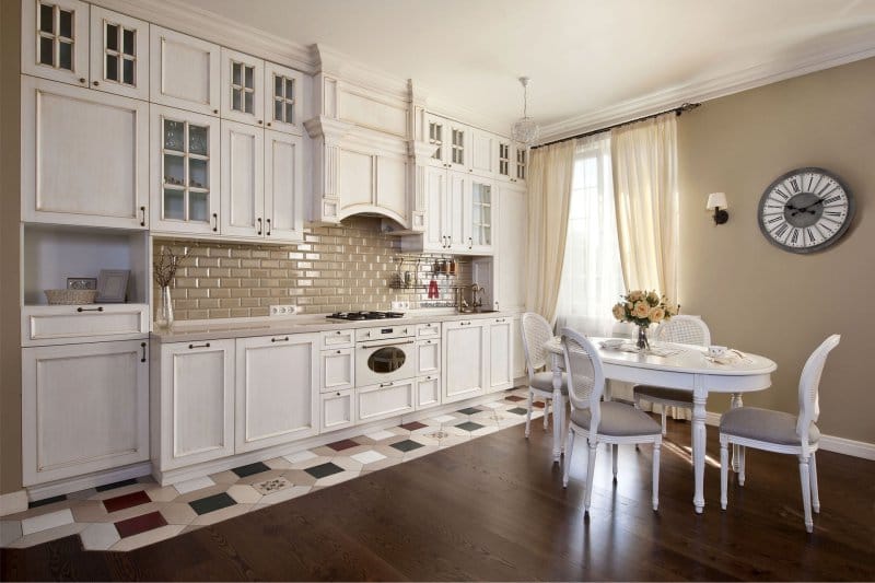 Ceramic tiles on the classic kitchen floor