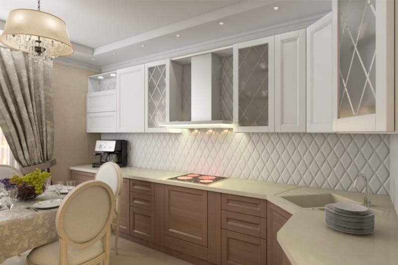 Kitchen with semi power cabinet in the house of series П-44Т