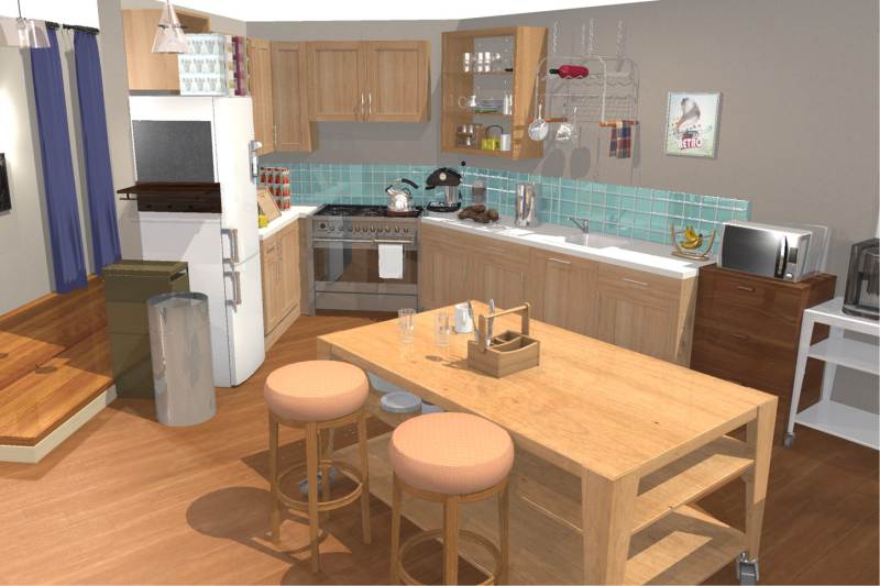 Dapur dalam siri The Big Bang Theory - visualisasi 3D