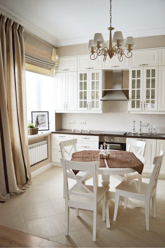 Kitchen with light beige floor tiles