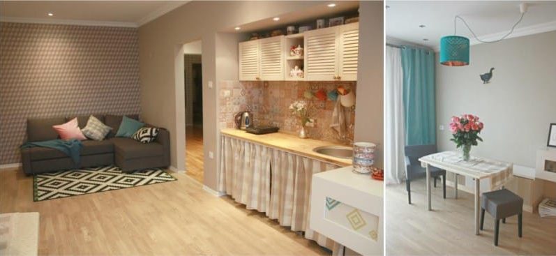 Linoleum under light wood in the interior of the kitchen