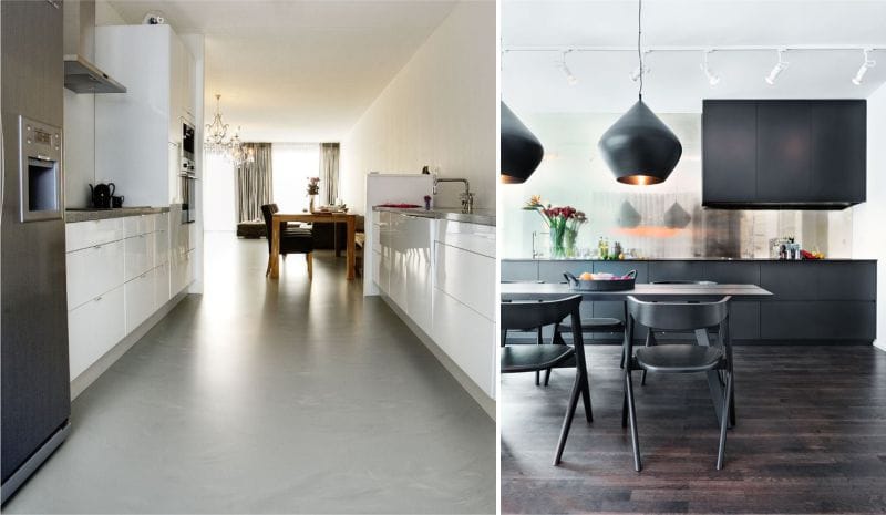 Linoleum in the interior of the kitchen in the style of high-tech and minimalism