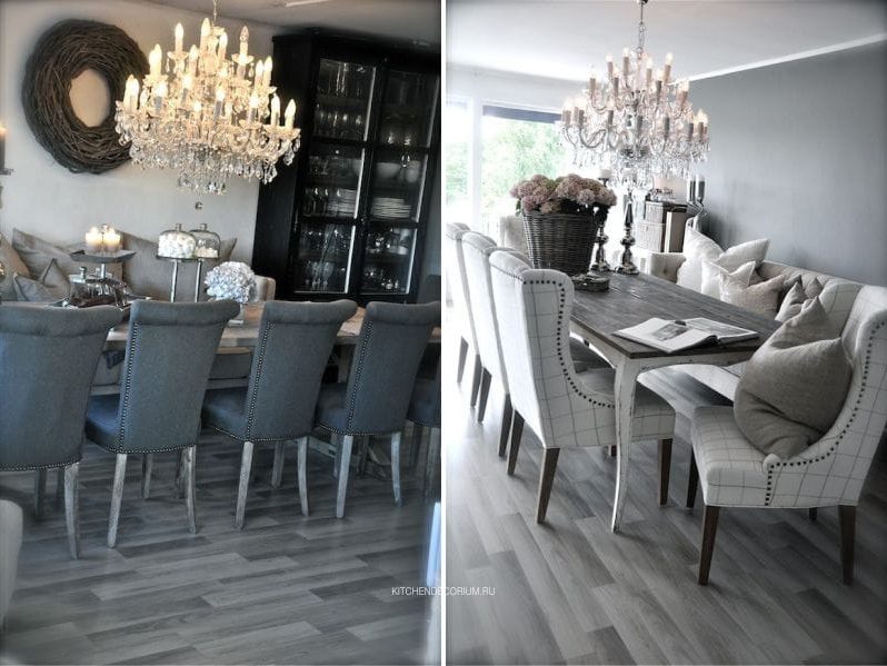 Linoleum in the interior of the dining room in the style of Scandinavian country